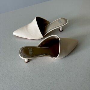 PAIGE asymmetric kitten heel mules NWOT